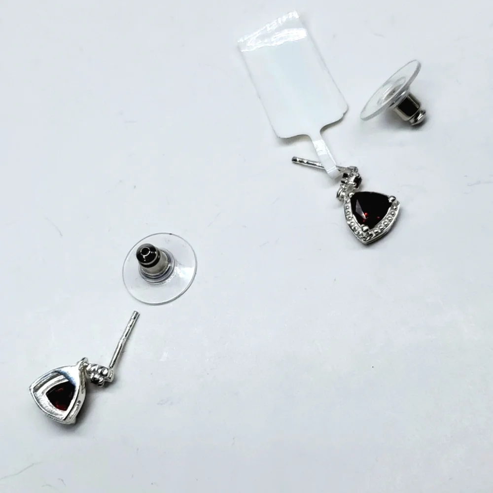 Mozambique Garnet Trillion Cut Sterling Silver Earrings NWT